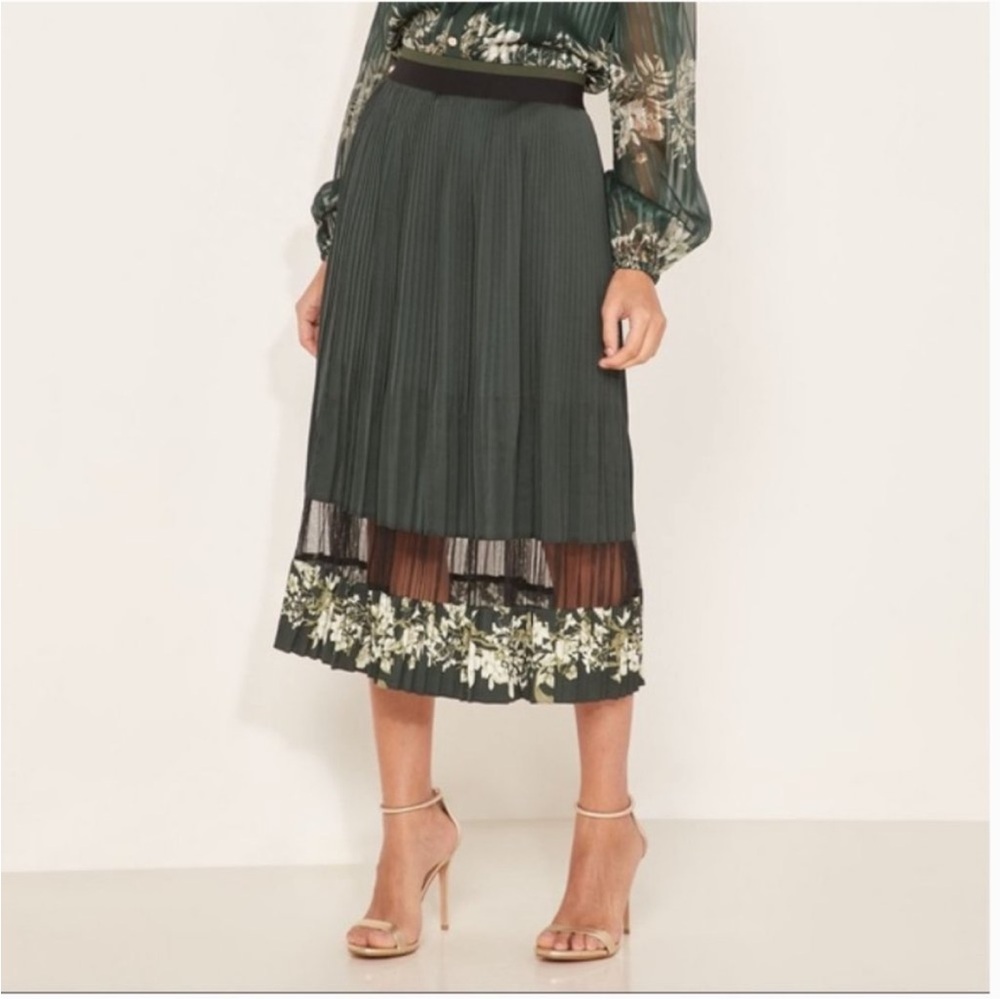 Ted Baker London Dark Green Floral Midi Skirt